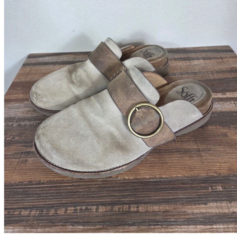 Sofft Billie Oiled Suede Tan & Brown Woman's Mules Size 8